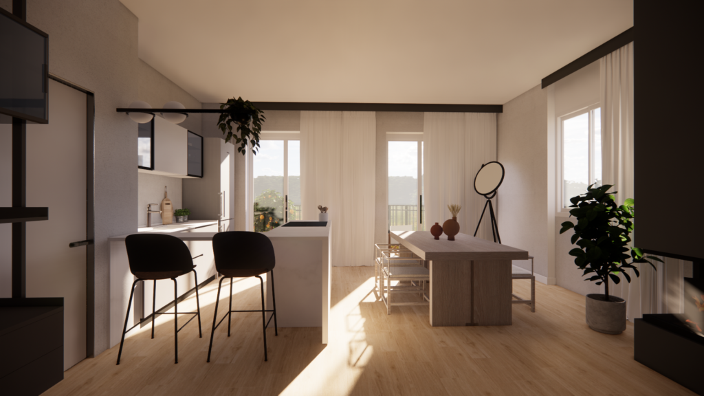 Foto di un salotto ombreggiato bianco con parquet grigio