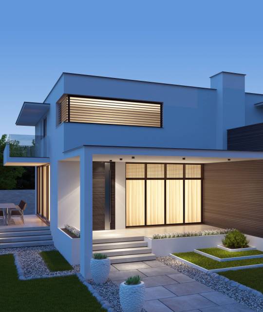 Modern Luxurious Villa with garden. Real estate concept. Modern villa. Architecture concept for Real estate. 3d rendering